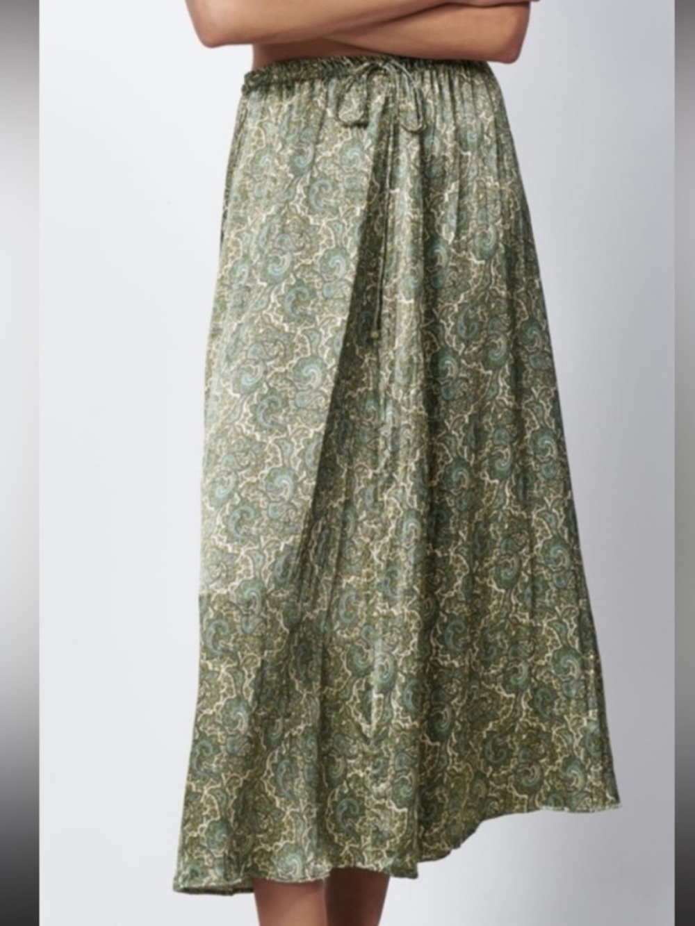 Zara Green Paisley-Print Midi Skirt
